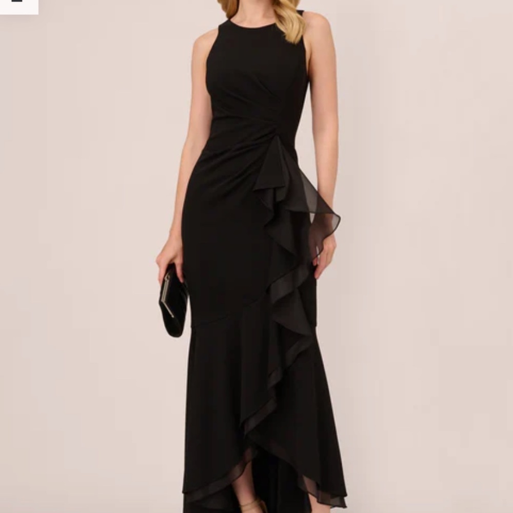 Adrianna Papell Black Ruffle Maxi Dress